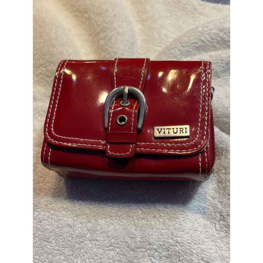 Vituri Red Patent Faux Leather Mini Wallet Wristlet Buckle Detail Y2K